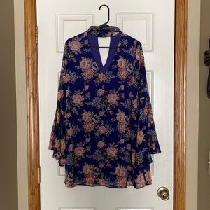 Royal Blue Floral Print Shift Dress